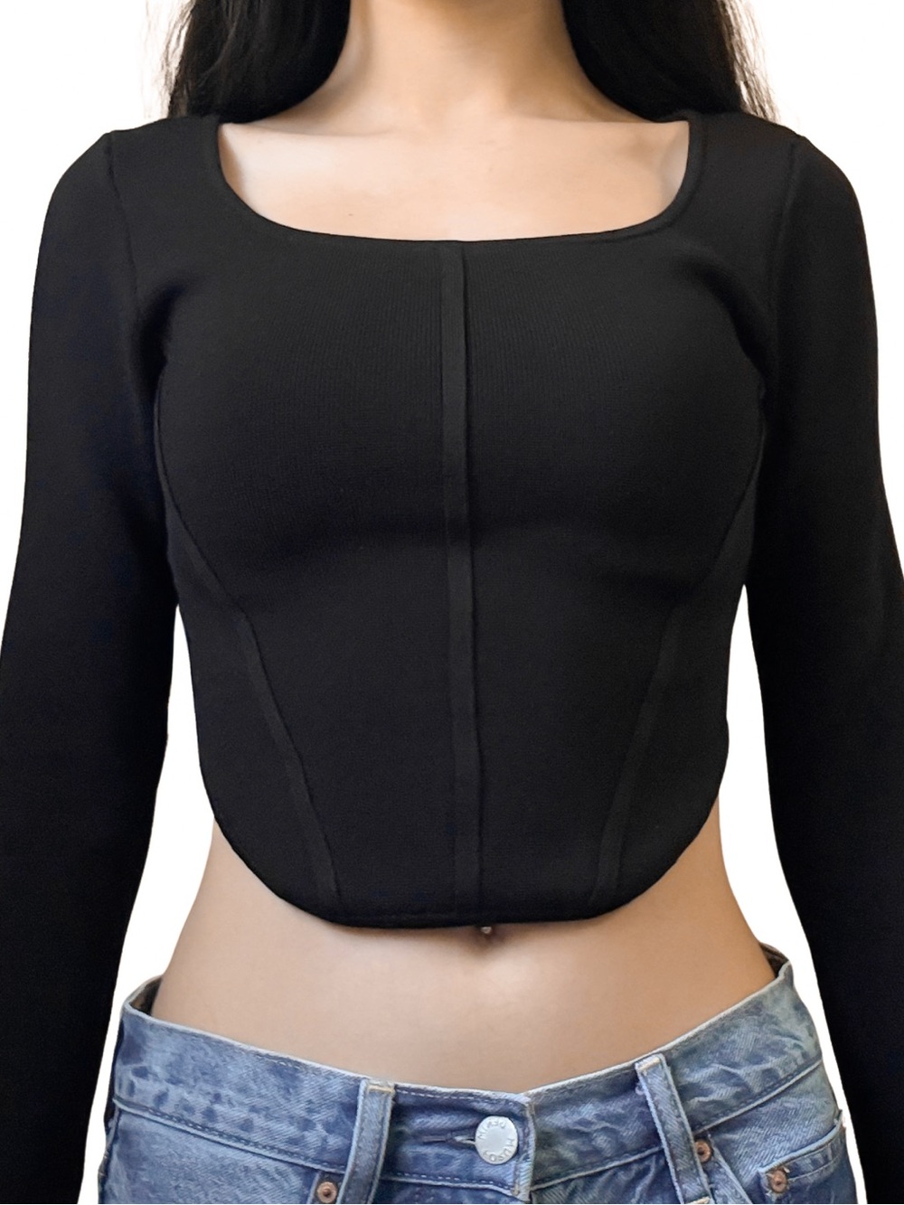 BABATON Sculpt Knit Long-Sleeve Cropped Top Black Size OS EUC
